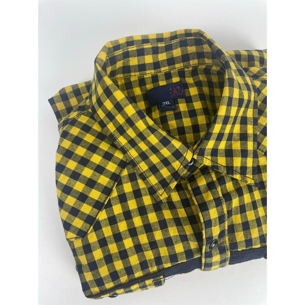 Syn Jeans Long Sleeve Button Up Shirt Women’s 2XL Men’s M Yellow/Blue Checkered